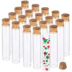 BENECREAT 25PCS 25ml Glass Test Tube with Cork Stopper Clear Flat Mini Glass Bottles Jars for Lab, Party Favors, Candy, Gumball, Spices, Beads