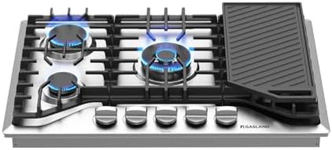 30 Inch Gas Cooktop, GASLAND Chef PRO GH3305SF 5 Burner Gas Stovetop with Reversible Cast Iron Grill/Griddle, Gas Countertop Plug-in, NG/LPG Convertible Gas Cooktops, Stainless Steel