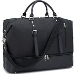 Weekender Overnight Bag Oversized Travel Duffel Leather for Men and Women Carry On Tote Shoe Compartment, Black D, 21.2"/9.0"/16.5", Classic