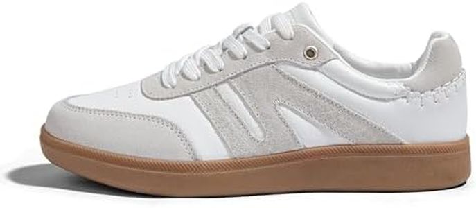 LUCKY STEP Women Classic Retro Gum Sole Fashion Sneakers Casual Tennis Skate Shoe Genuine Leather Walking Footwear Anti Slip Trainers(White/Grey,7)