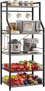 IDEALHOUSE Rustic Microwave Stand, 5-Tier Storage Rack with Adjustable Feet and Anti-Tip Kit, Engineered Wood, Rustic Gray