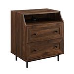 Walker Edison Florence 2 Drawer Open Top Side Table with USB Port, 22 Inch, Dark Walnut