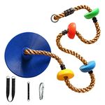 Climbing Rope Tree Swing with Platforms and Disc Swings Seat - Playground Outdoor Flying Swing for Kids, Tree House Tire Saucer Swing Playset Toy, Tree Protector Carabiner and 5.2 FT Tree Strap(Blue)