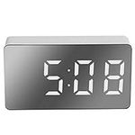 Mini Digital Alarm Clock LED Mirror with Multifunctional Features for Bedroom Living Room Office (White)