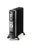 DeLonghi Oil-Filled Radiator Space Heater, Quiet 1500W, Adjustable Thermostat, 3 Heat Settings, Energy Saving, Safety Features, Black, Comfort Temp EW7707CBCA