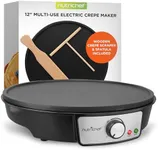 Nutrichef Electric Crepe Maker Pan & Griddle - 12 Inch Nonstick Cooktop, LED Indicators & Adjustable Temperature Control, Includes Spatula, Batter Spreader, Cooks Crepes, Roti & Pancakes