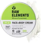 Raw Elements Face and Body All-Natural Mineral Sunscreen | Non-Nano Zinc Oxide, 95% Organic, Water Resistant, Reef Safe, Cruelty Free, SPF 30+, All Ages Safe, Moisturizing, Reusable Tin, 3oz (1-Pack)