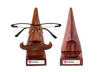 Pebble Crafts Handmade Wooden Nose Shaped Spectacle Specs Eyeglass Holder Stand with Moustache - Set of 2