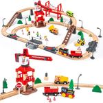 86pcs Wooden Train Set with Crane, 