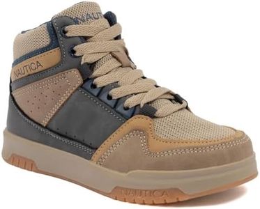 Nautica Boys High Top Sneakers – Lace-Up Athletic Basketball-Inspired Shoes with Cushioned Insole and Grippy Rubber Sole for Everyday Wear and School-Gyles-Storm Grey Mult Size-13
