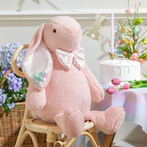 Ashler Bunny Throw Pillow - Soft Faux Rabbit Fur Faux Silk Ears with Colorful Balls, Rabbit Pillow with Polka Dot Bow Tie Spring Deco Pillow for Bedroom Living Room Couch, Pink, 18x14.5 in