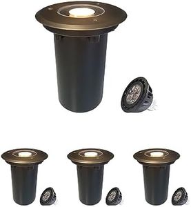 COLOER Die-cast Brass Top In-Ground Well Lights 4-Pack with Bulb,5W 2700K Warm White Outdoor LED Outdoor Low Voltage Pathway Lights,IP65 Waterproof Landscape Lighting(303B)