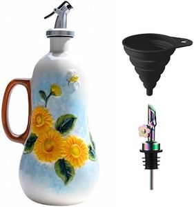 Windefun 18.26oz/540ml Decorative Olive Oil Dispenser Bottle for Kitchen,Hand Painted Relief Ceramic Olive Oil Bottle,Ceramic Oil Container (B-Sunflower)