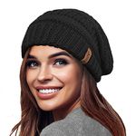 TOSKATOK Ladies Warm Slouch Knit Winter Beanie Hat with Supersoft Velour Thermal Lining ski Cap-Black