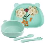 Suction Baby Plate and Bowl Set with Fork Spoon, Silicone Baby Led Weaning Supplies for Toddler Self Feeding, BPA Free Dishwasher and Microwave Safe (Cyan)