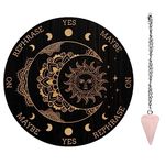 AHANDMAKER Pendulum Board Set, Wooden Dowsing Divination Board Metaphysical Message Board with Crystal Pendulum Necklace for Witchcraft Wiccan Altar Supplies Kit, Mandala& Moon& Sun