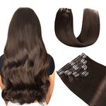 YILITE Hair Extensions Clip in 18 Inch 120g 8pcs Clip in Hair Extensions Real Human Hair Natural Silky Double Weft Hair Extensions Clip in Real Hair (18inch #2 Darkt Brown)