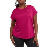 Champion Women's Plus Size Crewneck Sport T Shirt, Plus Size Moisture-Wicking Tee Shirt for Women, Fantastic Fuchsia Reflective C Logo, 3X