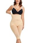 Gotoly High Waist Shapewear Tummy Control Leggings Capri Body Shaper Shorts Criss-Cross Butt Lift Panties Thigh Slimmer Beige