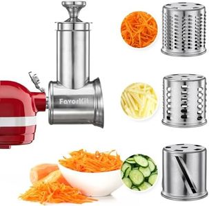 Stainless Steel Slicer Shredder Attachment for KitchenAid Mixers, Bigger Vegetable Salad Maker Accessories with 3 Cylinder Blades,Dishwasher Safe!