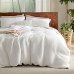 Bedsure Waffle Duvet Cover Queen - Moisture-Wicking Cotton Blend Rayon Derived from Bamboo Duvet Cover for Hot Sleepers, Cooling Bedding Set with a Vintage Charm, 3 Pieces (Coconut White, 90"x90")