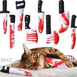 Honoson 8 Pcs Halloween Knife Cat Chew Toys Catnip Toys Interactive Stuffed Kitten Chew Toys Teething Resistant Soft Plush Cat Toys for Indoor Kitten Cats Boredom Relief Teeth Cleaning