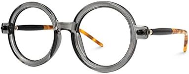 Zeelool Vintage Thick Round Eyeglasses Frame for Women Men with Non-prescription Clear Lens Rahman ZJGX633614, Jgx633614-04 Gray