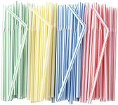 ALINK 500-Pack Striped Flexible Drinking Straws, Plastic Disposable Bendy Straws - 7.75" x 0.23"