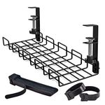 Under Desk Cable Management Tray, No-Drill Under Desk Cable Organizer for Wire Management Desk Cable Rack with 20 PCS Reusable Cable Ties Metal Under Desk Cord Organizer for Office and Home (Black)