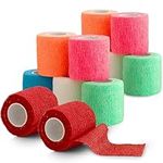12 Pack, Self Adherent Cohesive Tape - 2” x 5 Yards, Self Adhesive Bandage Rolls and Vet Wrap, Sports Athletic Wraps for Elbow Ankle, Wrist, Knee Sprains and Swelling (Assorted Neon Colors)