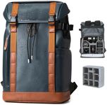 TARION Leather Camera Backpack Bag - Waterproof Camera Bag with Removable Insert 14" Laptop Compartment, Anti-theft Top & Back Access, Convertible Daily Camera Backpack for Photographer Venizia Blue