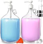 2 Pack Gallon Glass Pump Bottle Dispensers with 3 Pumps and 2 Airtight Lids, Laundry Soap Dispensers with 1 Funnel, Liquid Laundry Detergent Dispensers for Fabric Softener, Shampoo, Body Wash