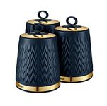 Tower T826091MNB Empire Kitchen Storage Canisters, Tea, Coffee, Sugar, Set of 3, Midnight Blue