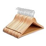 ZYBUX - Set of 20 Wooden Coat Hanger | Hangers for Adults with Round Trouser Bar and Shoulder Notches | Hangers for Dresses, Skirts, Tops, Jackets | Durable and Space Saving -- Wardrobe Hangers | 44cm