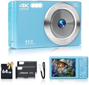 SMARTKLIK Digital Camera for Teens, FHD 4K 44MP with 64GB SD Card, 16X Digital Zoom, Compact Point Shoot Camera Blue