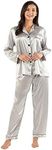 GAESHOW Ladies Pyjamas Set Womens Silk Satin Pajamas Set pJ Sets Long Sleeve Sleepwear Loungewear for All Seasons Grey