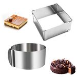 2 pack Cake Ring Mould with Scaling,Leak-Proof,Food-Safe Stainless Steel Mold,Adjustable Baking Frame From 6-12inch,for Baking Cooking Crumpets Eggs Pastry Mousse Desserts,1 pcs Rectangular+1pcs Round