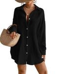 Eddoyee Women Cotton Linen Shirts Button Down Cover Up Oversized Long Sleeve Shirt Dress Beach Swimsuit Coverups black