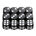 GWHOLE 6-Sided Dice Set 12pcs Standard Game Dice Set 12mm Spot Dice for Tenzi, Farkle, Yahtzee, Math Learning, Bunco, Casino, Black