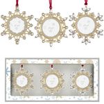 West style 2023 Snowflake Christmas Tree Ornaments Set 3 Pieces- Made of Zinc Alloy Glitter Powder Pendant 2 Inch Picture Frame for Family, Baby and Pet Holiday Keepsake Gift(Golden)