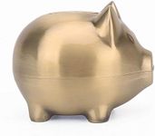 K COOL Vintage Small Tiny Piggy Bank Creative Metal Alloy Cartoon Money Bank Cute Coin Bank Pig Penny Coin Saving Pot Box with Stopper for Boy Kid Tiny (Bronze)