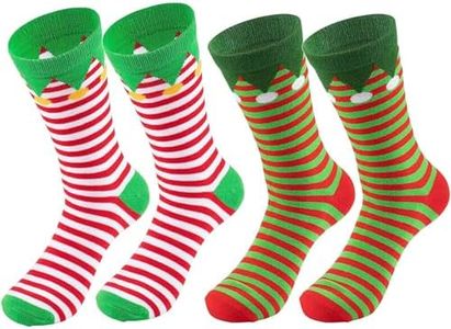 Christmas Elf Socks, Holiday Striped Crew Socks, Unisex, 2 Pairs