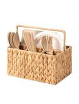 StorageWorks Wicker Flatware Organizer, Hand Woven Water Hyacinth Cutlery Holder for Countertop with Handle, 1 Pack