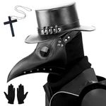 Kungfu Mall Plague Doctor Mask Gothic Cosplay Retro Steampunk Props Bird Mask and Black Party Gloves for Halloween Costume Props