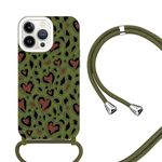 ELTIIGO for iPhone 14 Plus Case with Crossbody Nylon Lanyard, Slim Fit Shockproof Soft Protective Cover with Anti-Lost Detachable Adjustable Shoulder Neck Strap for Girls Women, Love Heart Green