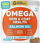 Omega 3 Alaskan Fish Oil Treats for Dogs (180 Ct) - Dry & Itchy Skin Relief + Allergy Support - Shiny Coats - EPA&DHA Fatty Acids - Natural Salmon Oil Chews Promotes Heart, Brain, Hip & Joint Support