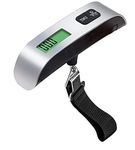 ADDCART LCD Display Luggage Scale 110lb/50kg Electronic Balance Digital Postal Luggage Hanging Scale with Rubber Paint Handle,Temperature Sensor, Silver/Black