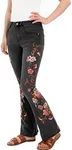 Wide Leg Flared Jeans for Women Floral Embroidered Bell Bottom Jeans Stretch Bootcut Jeans Washed Grey 10