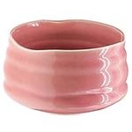 LINWX Baby Pink Ceramic Chawan White Black Handmade Japanese Matcha Bowl Set