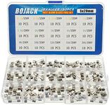 BOJACK 15 Values 150 pcs Fast blow Glass Fuses Assortment Kit 5x20 mm 250 V 0.1 0.2 0.25 0.5 1 1.5 2 3 4 5 8 10 12 15 20 A packag in a clear plastic box